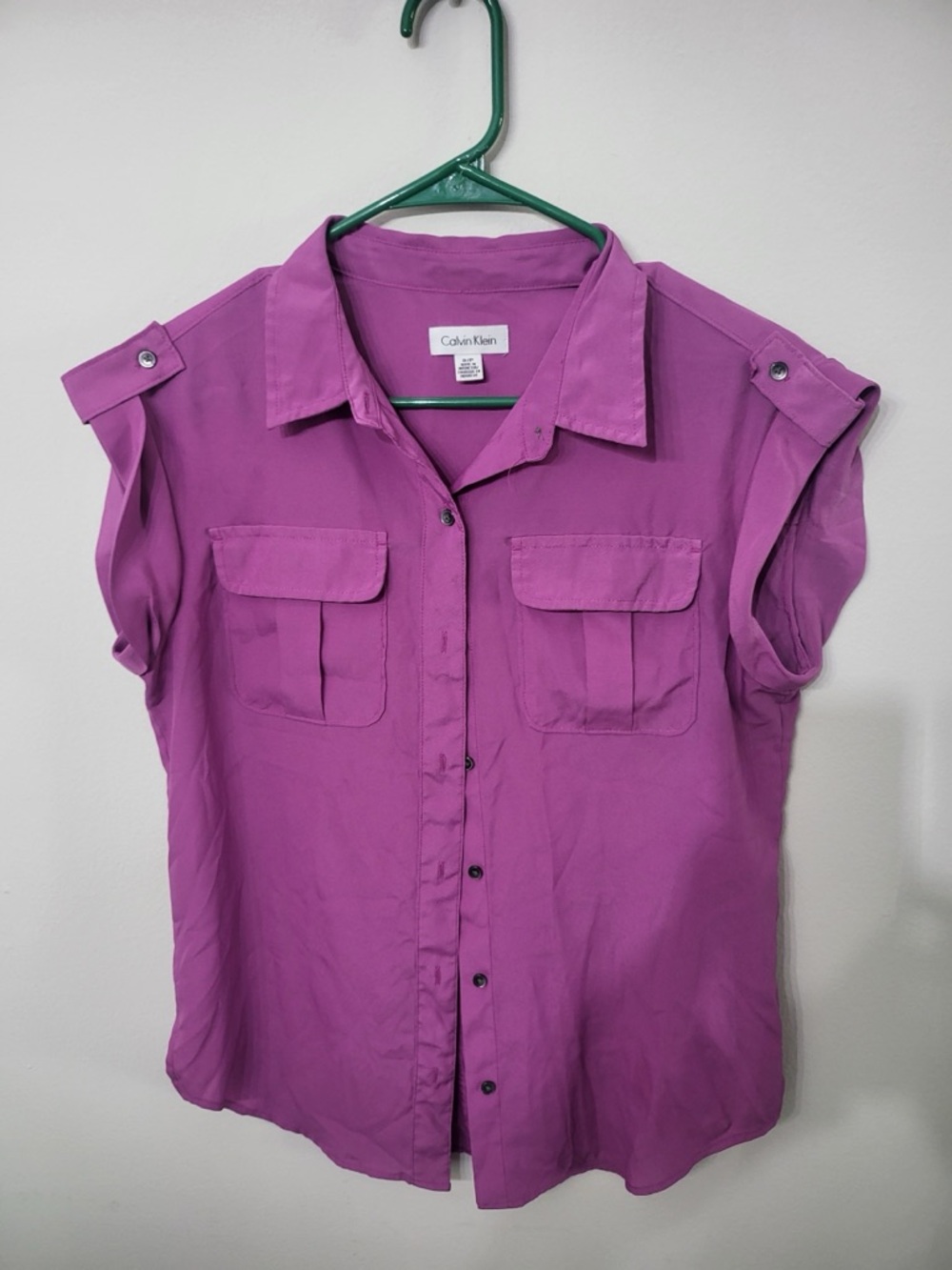 Calvin Klein Bright Magenta Short Sleeve Button-Down Utility Shirt